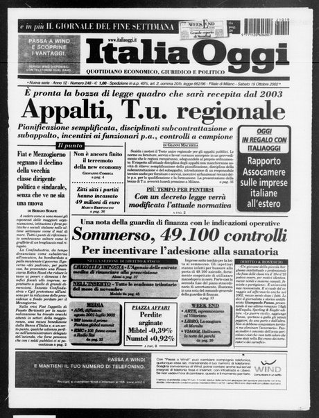 Italia oggi : quotidiano di economia finanza e politica